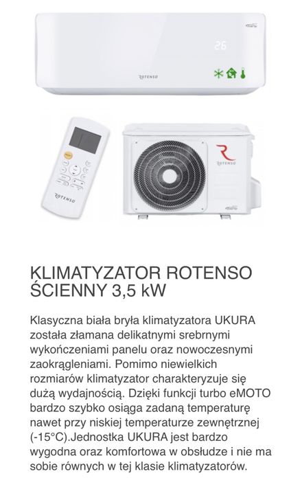 Klimatyzacja Rotenso Ukura 3,5kw montaż , serwis