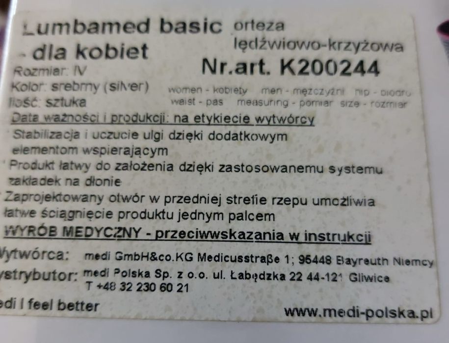 Pas lędzwiowy / orteza LUMBAMED BASIC rozmiar IV