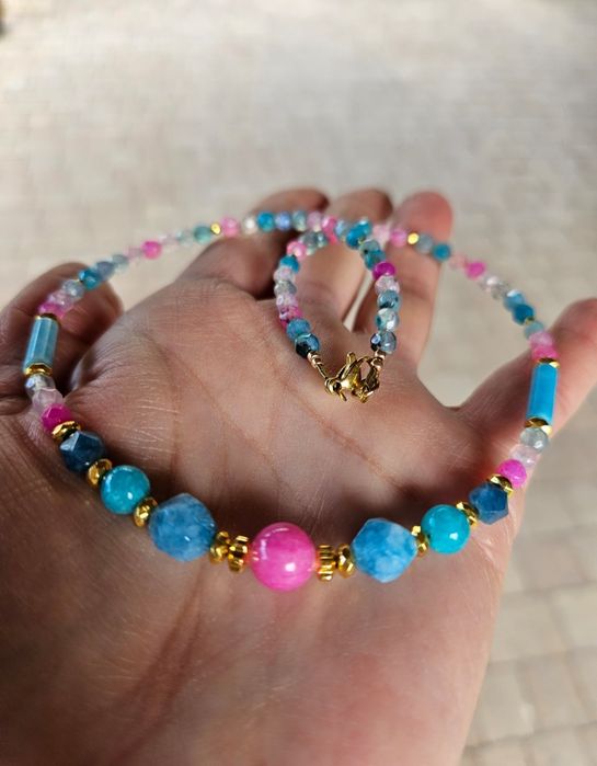 Naszyjnik Choker BOHO Kamienie Naturalne Agat Jadeit Hematyty