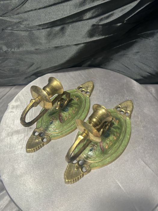 Zestaw świeczników wiszących – mosiądz emaliowany – dekoracja ścienna