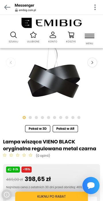 Lampa wisząca EMIBIG VIENO BLACK oryginalna regulowana metal czarna