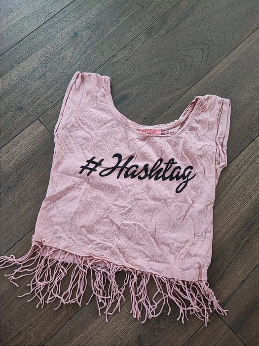 Różowa czarna bluzka damska z frędzlami s 36 na lato