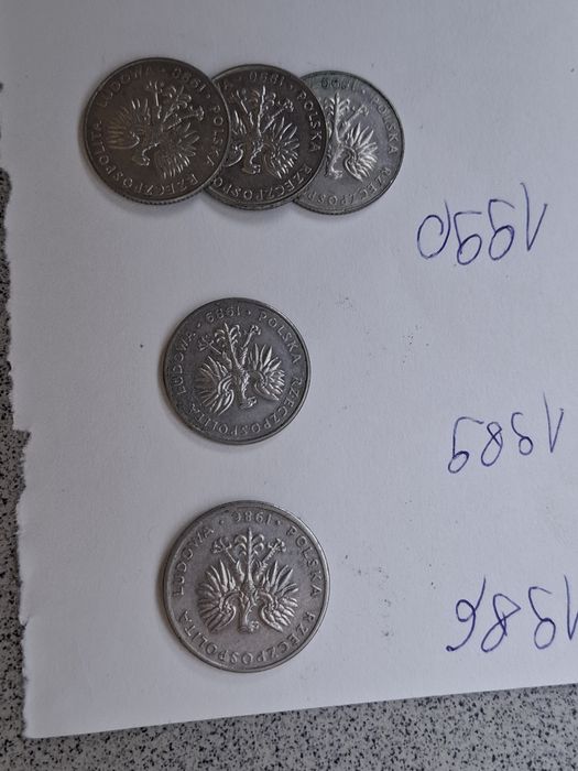 Zestaw 5 x moneta PRL 20 zł, lata 1986. 1989,1990