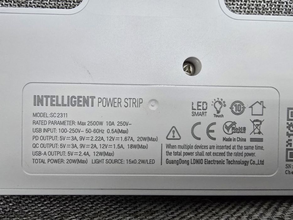 Мережевий фільтр LDNIO SC2311 2 USB + 1 Type-C 20W