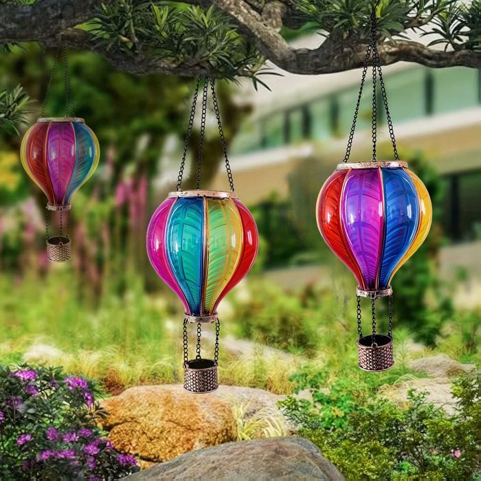 Dekoracyjna lampa solarna balon LED – efekt płomyka | Czujnik zmierzchu | 19 × 62 cm | NOWA