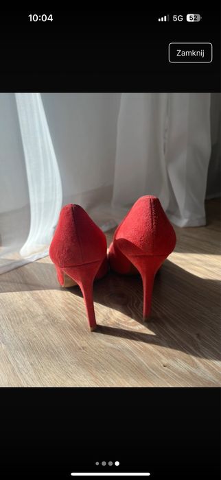 Czółenka zamszowe koralowe malinowe 37