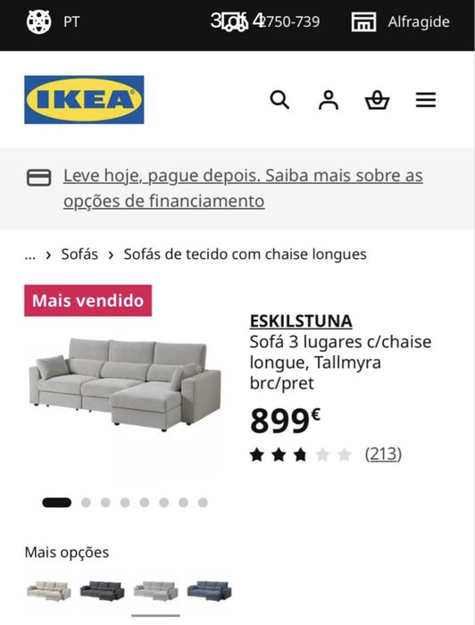 Sofá Cama com Chaise Longue IKEA Ekilstuna