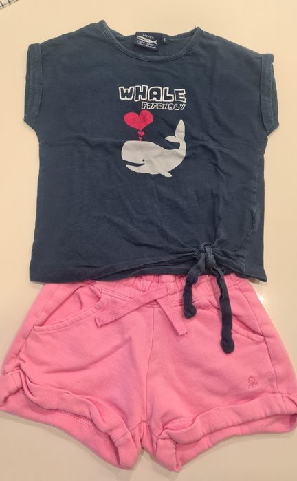 Calção Benetton+t-shirt para menina Tam. 6 Anos