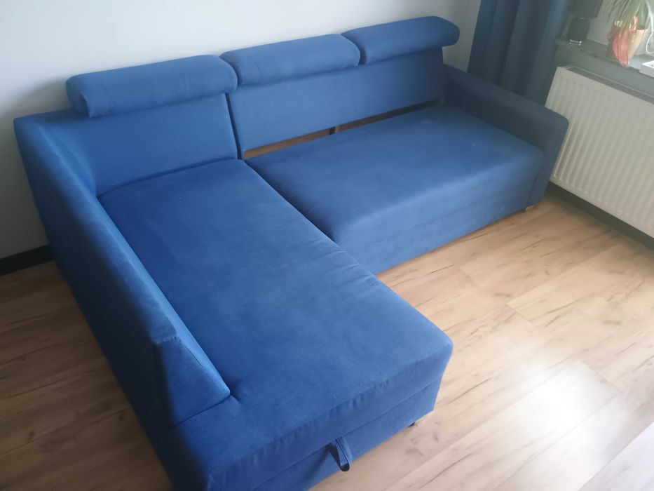 Narożnik łóżko granatowy przestronny wygodny lewostronny