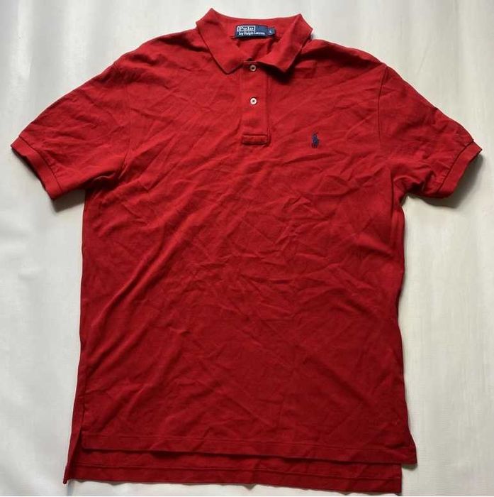 Ralph Lauren oryginalne czerwone długie bawełniane POLO SHIRT rozm L