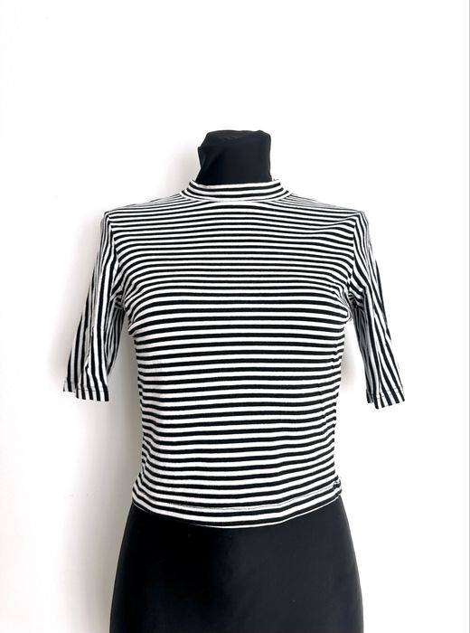 Czarno-biała damska bluzka krótka koszulka crop top w paski M 38 Monki