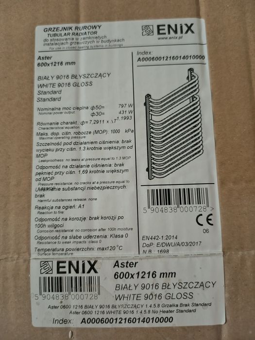 Kaloryfer grzejnik łazienkowy Enix Aster