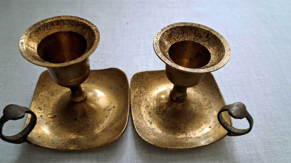 2 Mosiężne świeczniki z kagankiem + 4 świeczki cena za wszystko