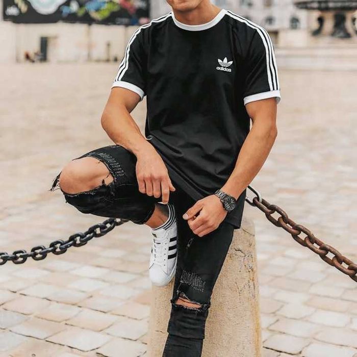 Czarna męska koszulka Adisas r. M, ADICOLOR 3-STRIPES
