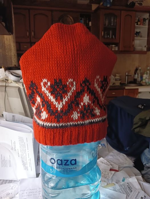 Wełniana czapka norweska L/XL wełna 100% super 56/58 cm