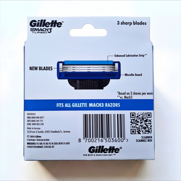 Новинка! 8 шт Gillette Mach3 Turbo (вир. Німеччина), Оригінал