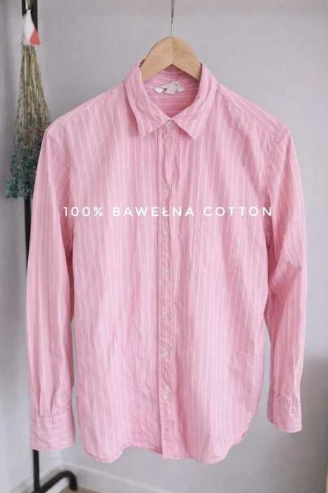 Koszula bawełniana 100% bawełna różowa paski M klasyczna