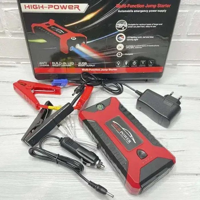 Пусковий зарядний пристрій бустер для авто кабель павербанк 99800мА