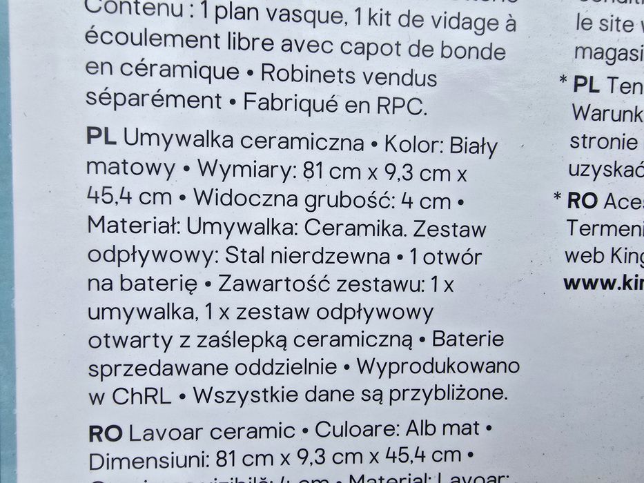 Umywalka nablatowa 45,4x81x9,3cm kentia