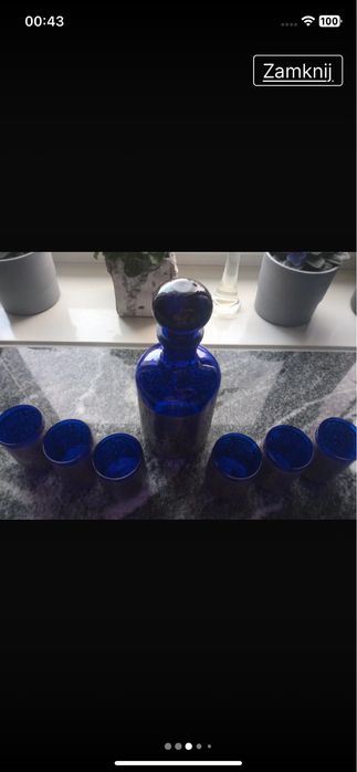 Karafka kobaltowa z kieliszkami