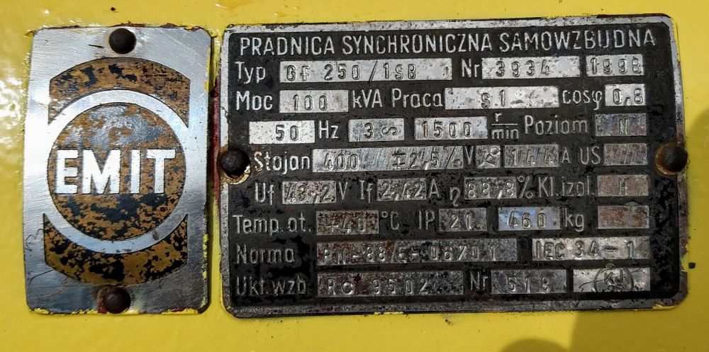 Agregat prądotwórczy prądnica 100 kva