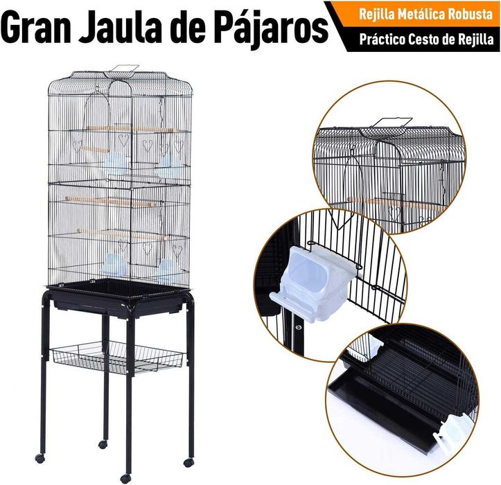 Gaiola para pássaros com rodas - 46,5 x 36 x 157 cm - nova