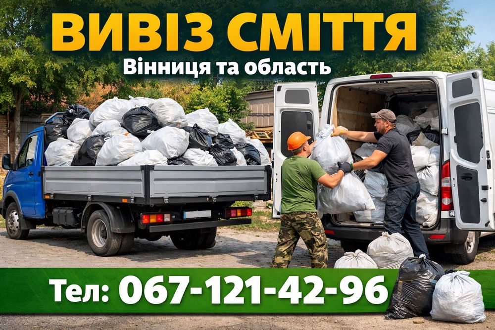 Вивіз сміття Вінницька область села швидко недорого вантажники будівельне сміття меблі техніка прибирання демонтаж виїзд Вывоз мусора мебели