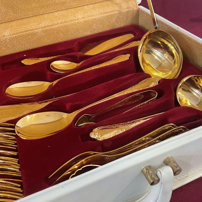 Serviço talher solingen 69 peças banho ouro 23/24 kilates