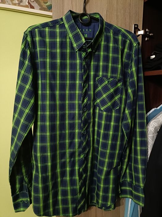 Koszula męska w kratkę M czarno zielona