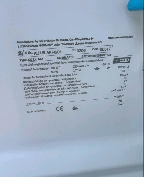 Холодильник з морозилкою  вбудований Siemens KU15LAFF0/01 (А030406 )