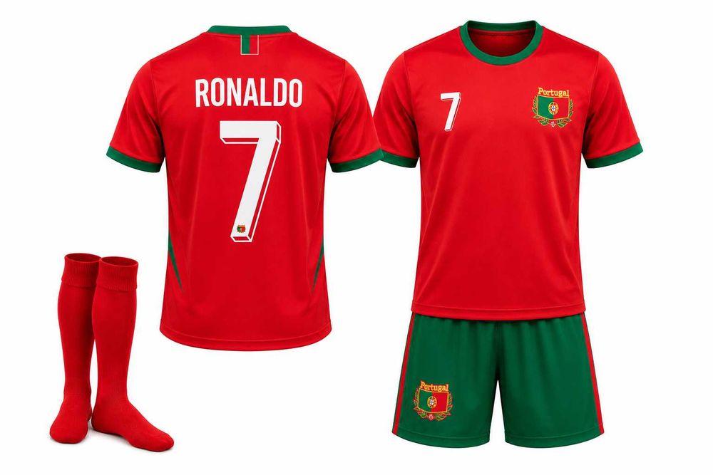 Strój / komplet piłkarski RONALDO PORTUGALIA 7 + getry rozm. 140