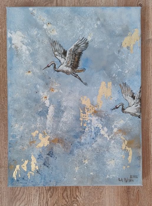 Obraz olejny 30x40 ŻURAWIE