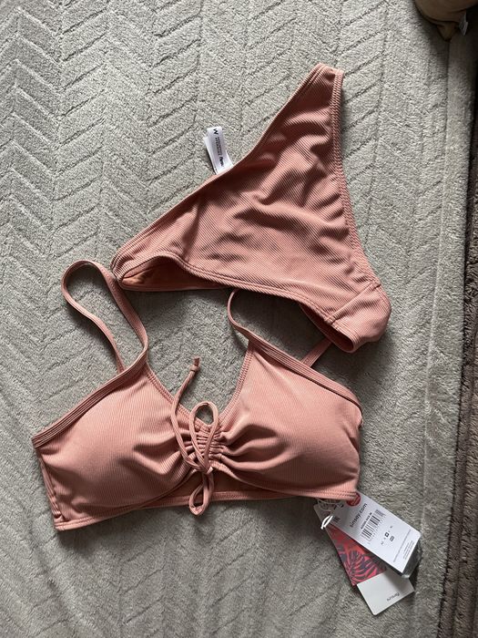 Stroj kapielowy dwuczesciowy prazkowany bikini lososiowy S M
