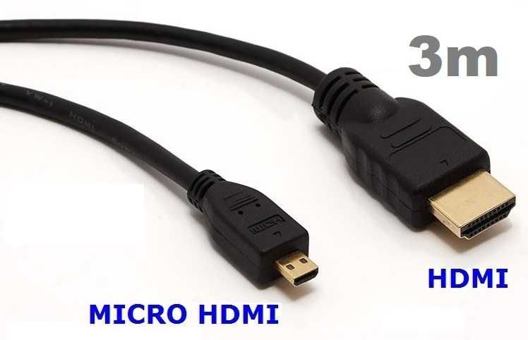 Kabel HDMI - micro HDMI 3m GOLD 1,4b HD 3M * Video-Play Wejherowo
