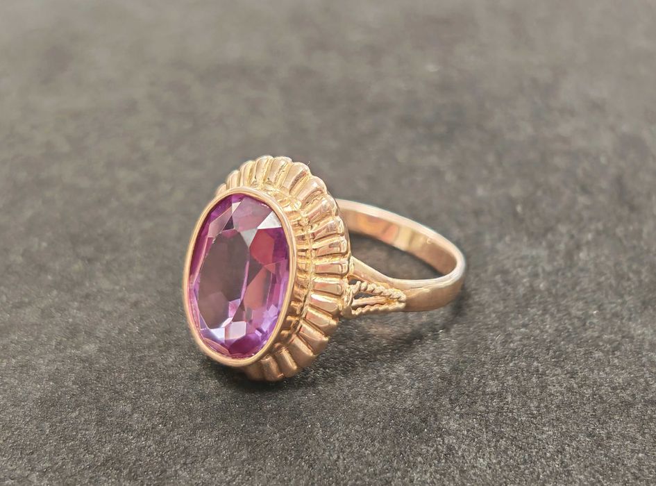 Złoty pierścionek p583 6,90g r.19 z ametystem różowe złoto