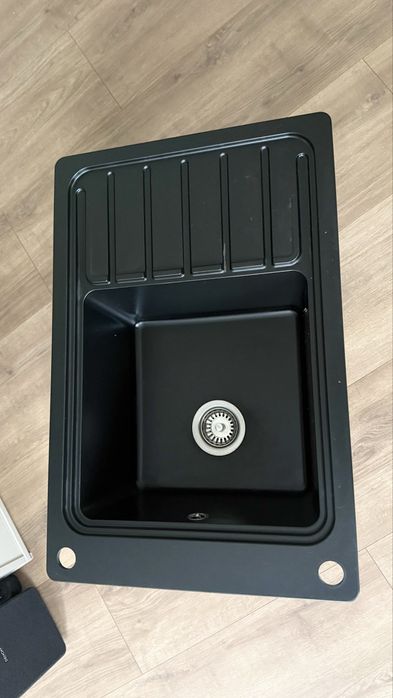 Zlewozmywak granitowy czarny Romesco – 1-komorowy z ociekaczem