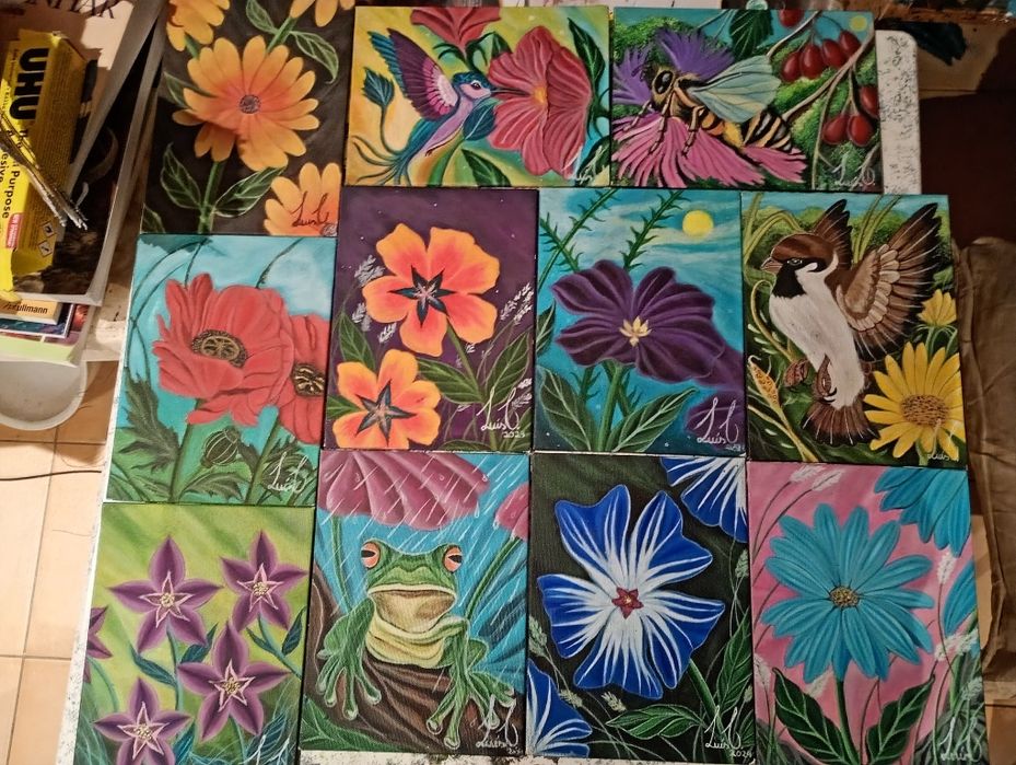 Telas 20/15 cm pintadas em acrílico arte plástica