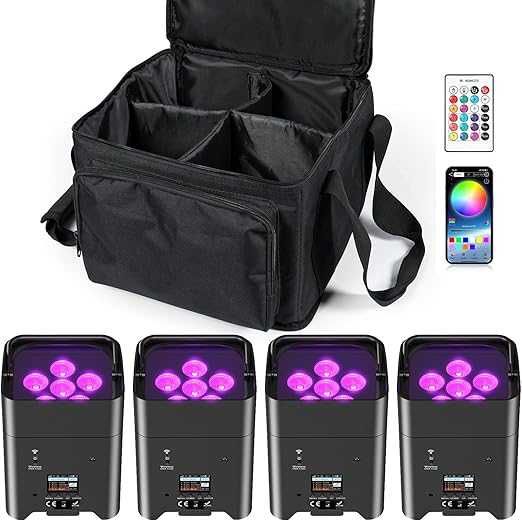UKing 4szt reflektor LED 108 W RGBWA + UV TORBA WiFi DMX 512 DUŻY PAR