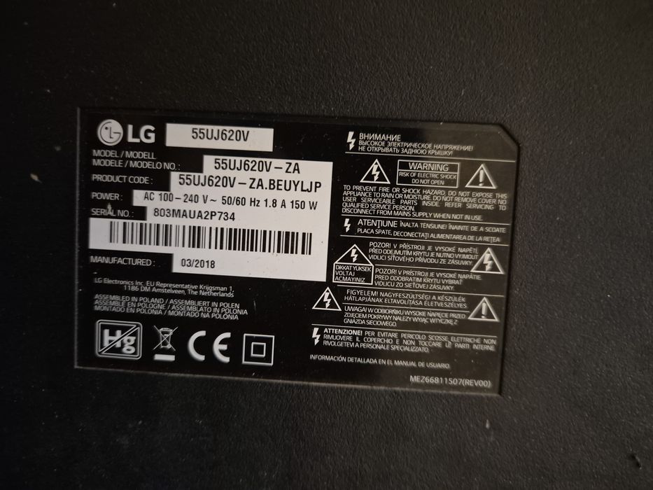 Peças TV LG 55UJ620V