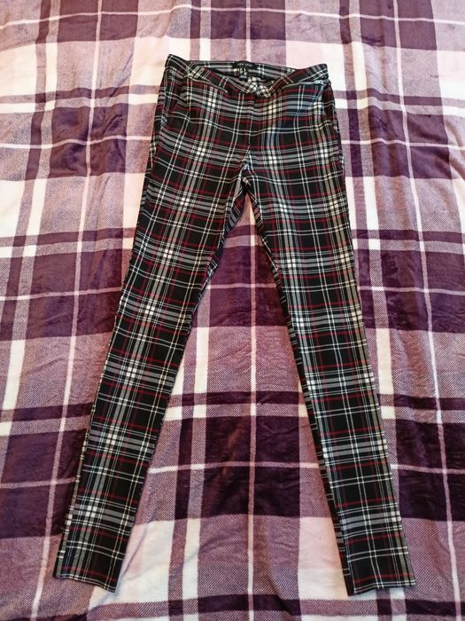 Rurki w kratkę, elastyczne, obcisłe spodnie, rozmiar S,