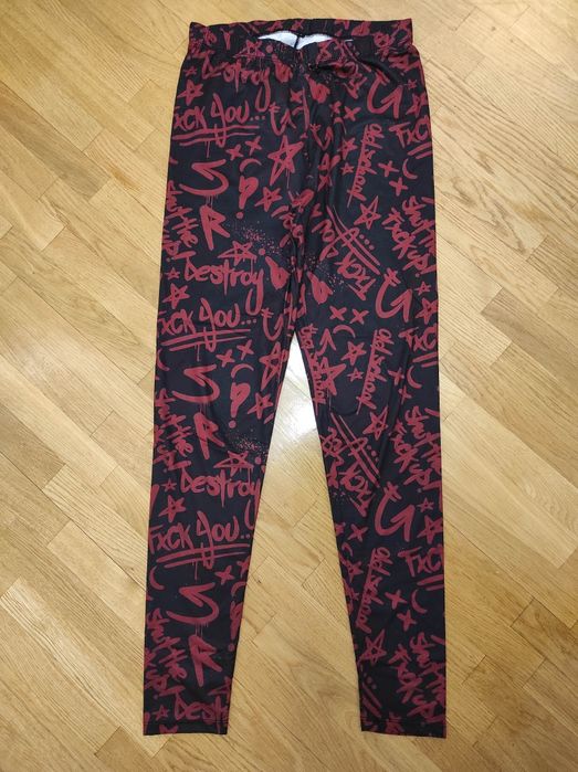 Legginsy czerwone czarne goth rock punk emp S