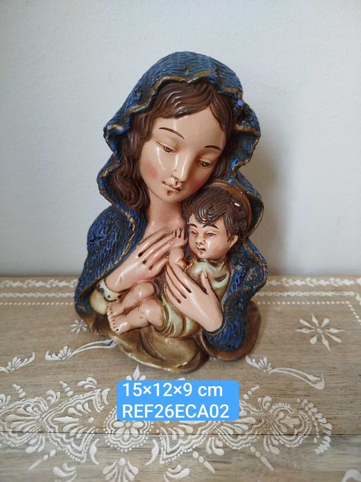 Antiga Escultura em Cerâmica "Virgem Maria e o Menino"