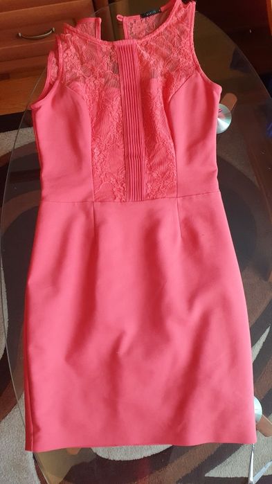 Łososiowa elegancka sukienka koronka 34 XS mohito