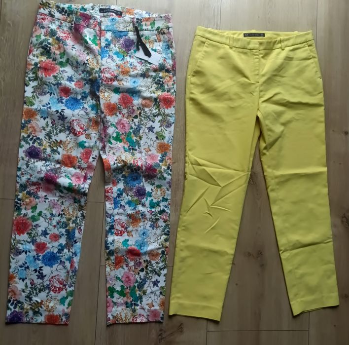 Zara spodnie damskie cygaretki kwiaty żółte rozm 38 M