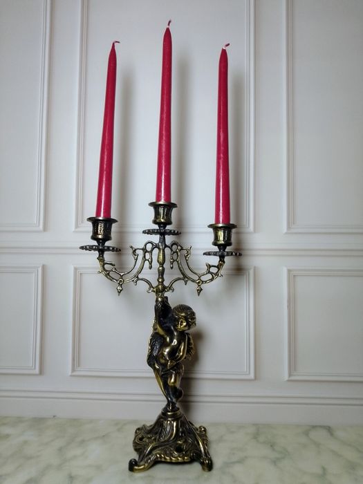 Подсвечник 3 свечи, бронзовый, Ангел, зеркало бронзовое, Испания,