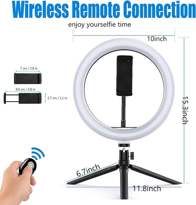 Anel de luz LED selfie ring 3 tons ajustáveis controlo remoto 380° NOV