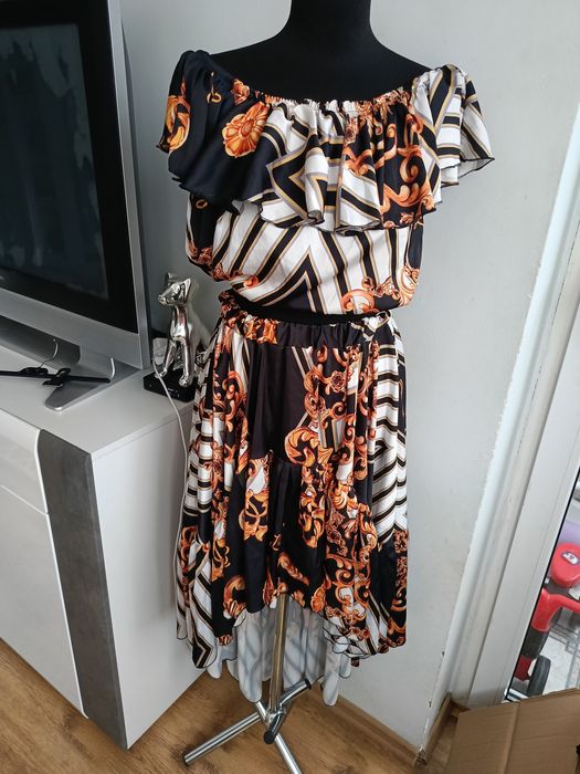 Piękny komplet set długa maxi spódnica i bluzka hiszpanka L'Ola Bianka