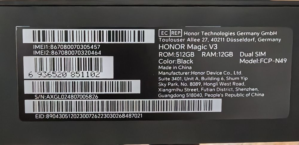 Honor magic v3 5g 512gb czarny dual Sim