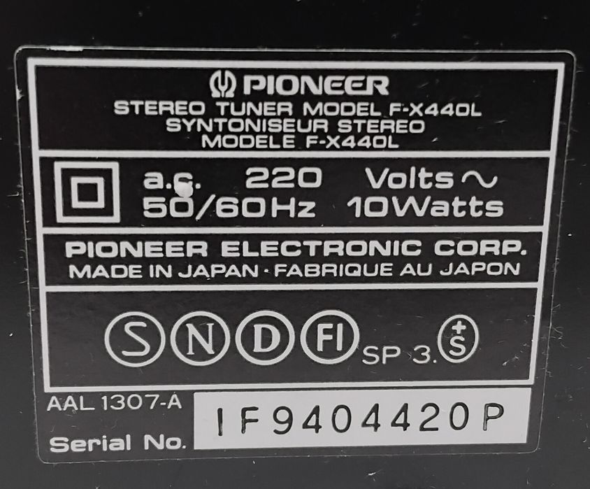 PIONEER Tuner Sintonizador Rádio F-X440L