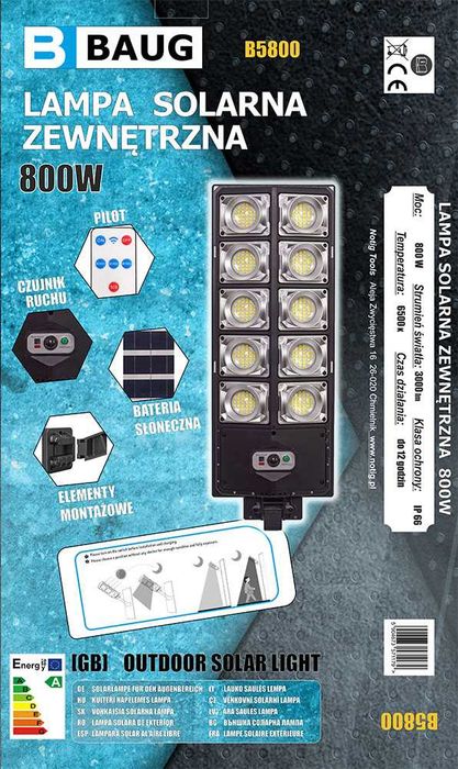 Lampa solarna zewnętrzna 800W baug